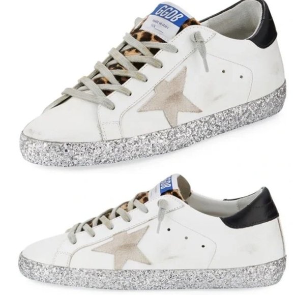 Golden Goose Superstar Sneaker Silver Sparkle Leopard 37 - Picture 1 of 10
